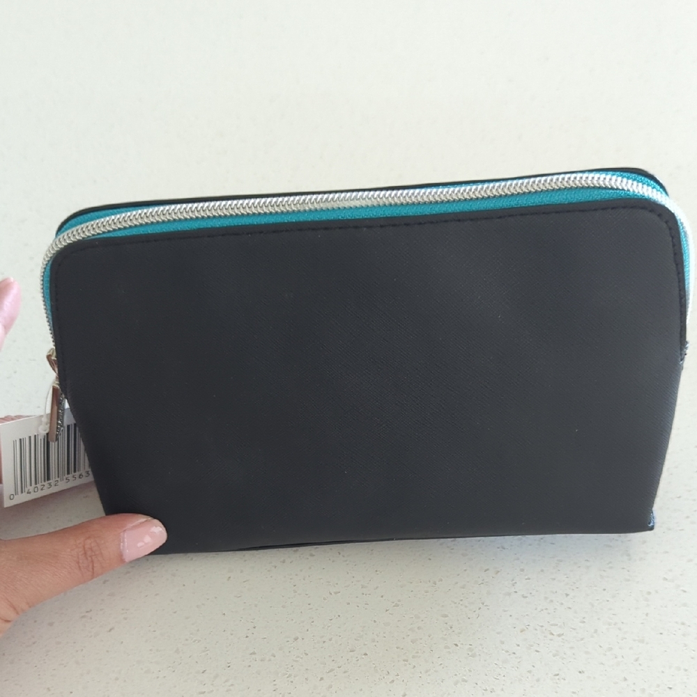 Brand New/Never Used Black and Teal Cosmetic Bag